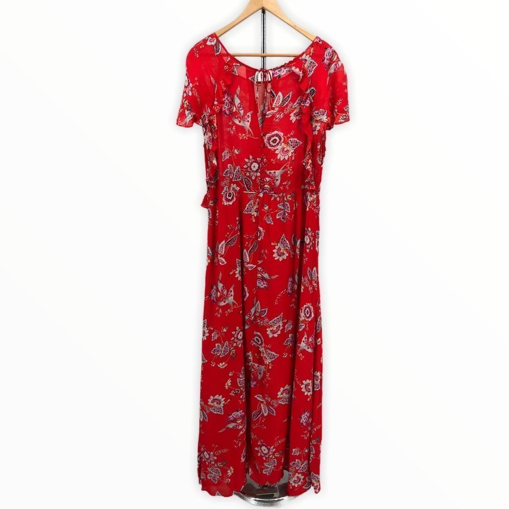 Promod Red Floral Ruffle Button Back Maxi Dress - Picture 9 of 15